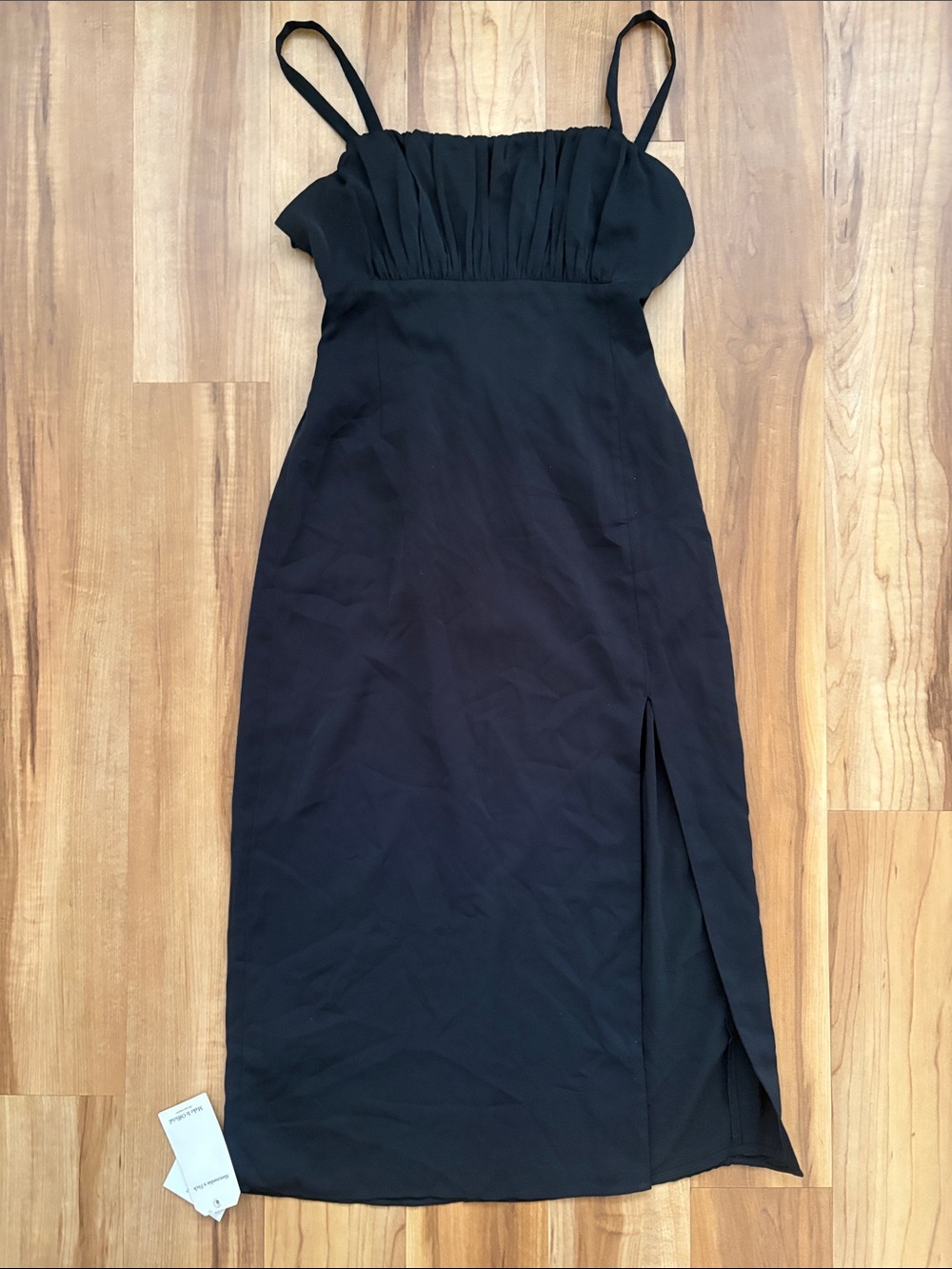 NWT Abercrombie & Fitch Black Ruched Bust Midi Dress with Side Slit